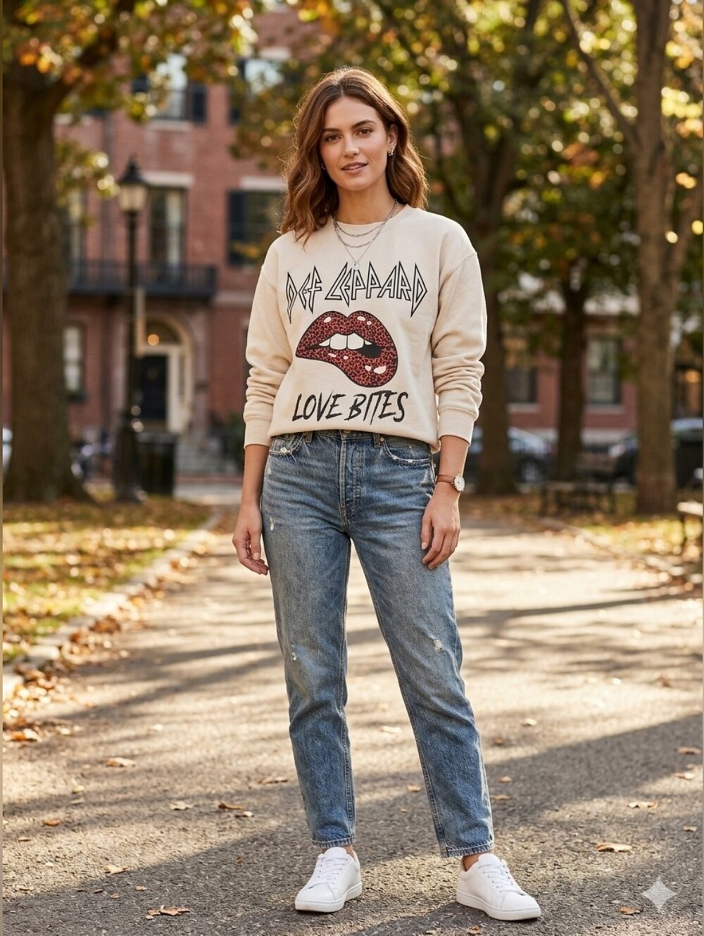 Def Leppard Beige Graphic Pullover Sweatshirt - Lip Print